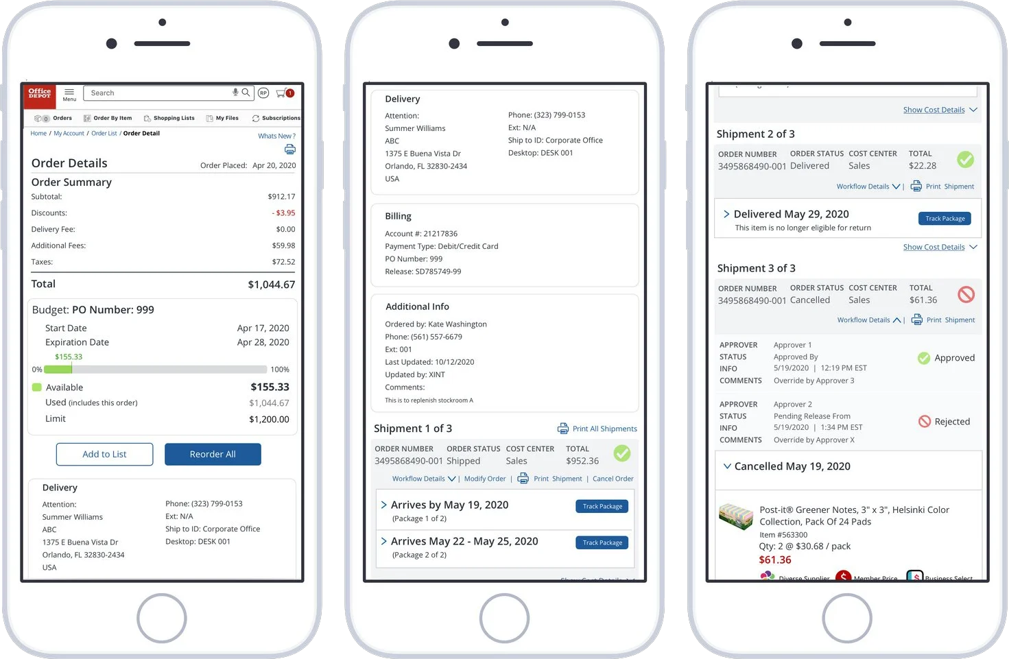 Office Depot mobile marketplace screen